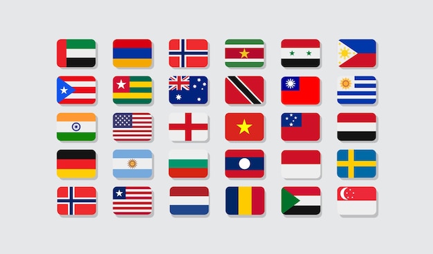 Vector bandera de 30 condados del mundo con estilo cuadrado.