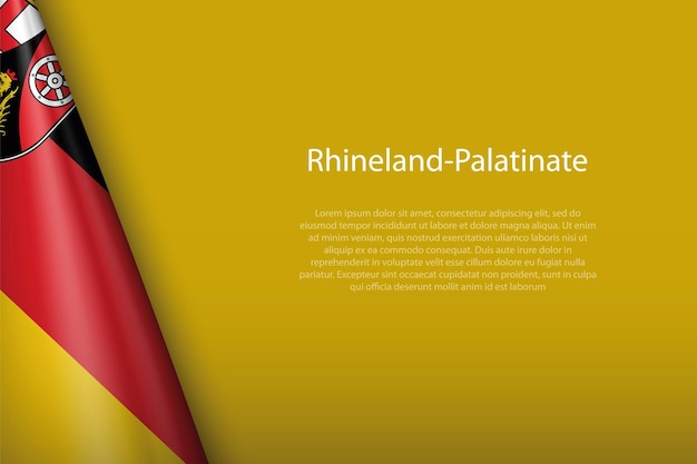 Bandera 3d del estado de Renania-Palatinado de Alemania aislada en el fondo con espacio de copia