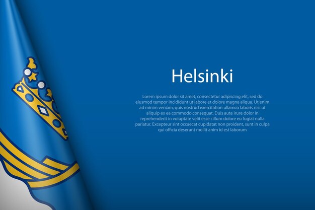 La bandera 3d de Helsinki es una ciudad de Finlandia aislada en el fondo con copyspace