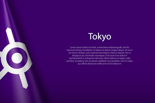 La bandera 3D de Tokio es una ciudad de Japón aislada en el fondo con copyspace