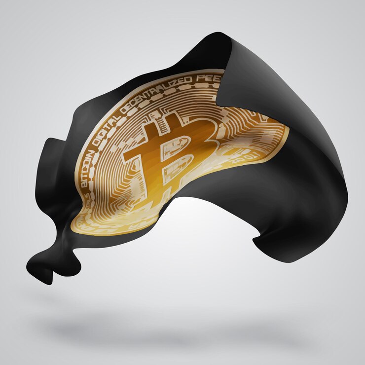 Vector bandera 3d vectorial de bitcoin con ondas en un fondo blanco