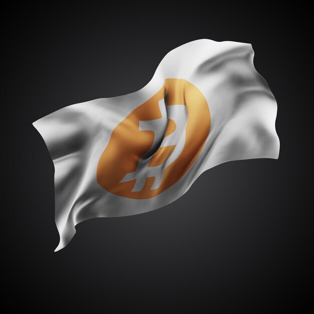 Bandera 3D vectorial de Bitcoin con ondas en un fondo negro