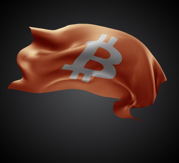 Bandera 3D vectorial de Bitcoin con ondas en un fondo negro