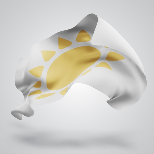 Bandera 3D vectorial del sol con ondas en un fondo blanco