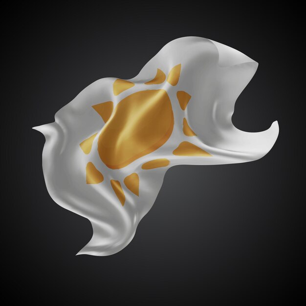 Bandera 3D vectorial del sol con ondas en un fondo negro