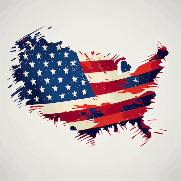 Bandera abstracta realista de Estados Unidos en forma de mapa del día de la independencia de Estados Unidos de las tradiciones nacionales del país
