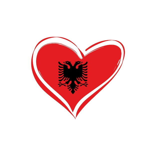 Bandera de Albania con una forma de corazón aislada sobre un fondo blanco para el Día de la Independencia de Albania
