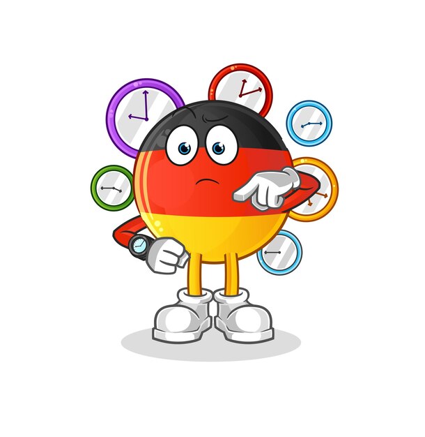 Bandera alemana con dibujos animados de reloj de pulsera. vector de mascota de dibujos animados