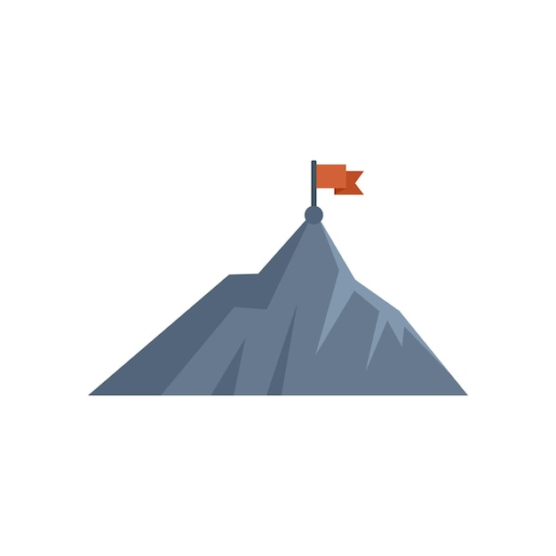 Bandera alta en el icono de la montaña vector plano Carrera superior Éxito en la escalada