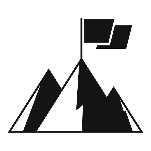 Bandera alta en icono de montaña vector simple Carrera superior Éxito de ascenso