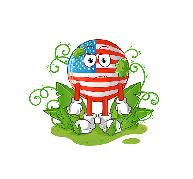 La bandera americana espera una mascota demasiado larga. vector de dibujos animados