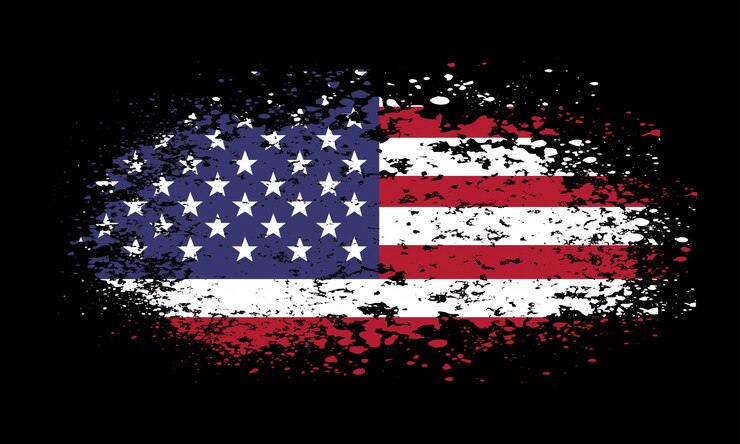 bandera americana grunge sobre fondo negro