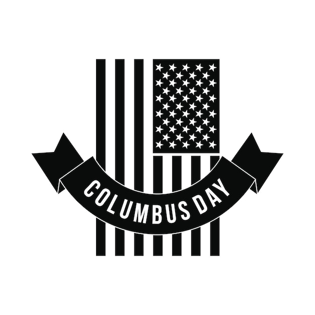 Bandera americana con icono de cinta del Día de la Raza Estilo negro simple