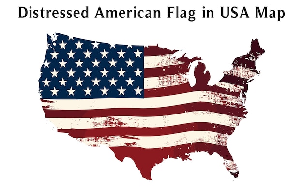 Bandera americana en la ilustración del vector del mapa de los E.e.u.u. aislada en el fondo blanco Bandera americana apenada