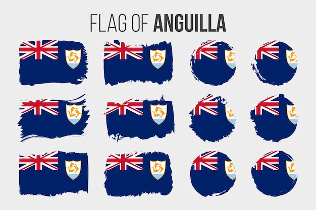 Bandera de Anguila Trazo de pincel de ilustración y banderas grunge de Anguila aislado en blanco