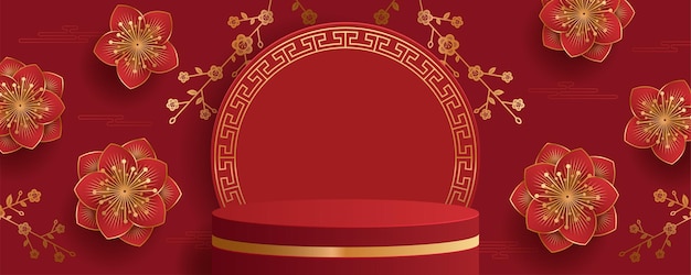 Bandera de año nuevo chino. Plataforma para exhibición de productos.