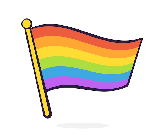 Vector bandera del arco iris de la comunidad lgbt en el asta de la bandera ilustración vectorial dibujada a mano ilustración de dibujos animados con contorno elemento de diseño aislado sobre fondo blanco