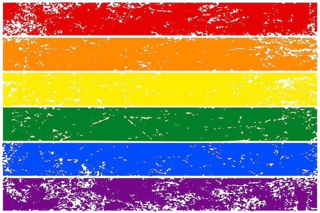 Bandera arcoiris LGBT. Bandera colorida dibujada a mano con textura grunge. Ilustración vectorial.