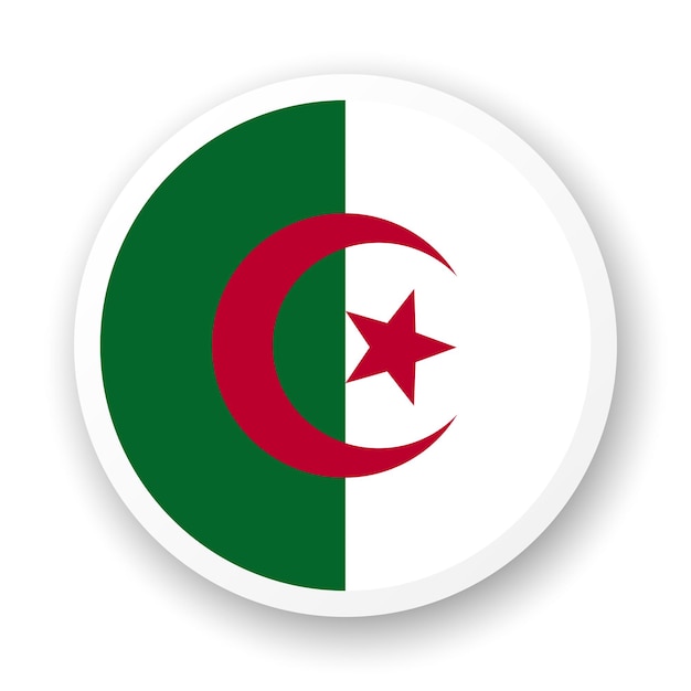 Bandera de Argelia icono plano Elemento de vector redondo con sombra debajo