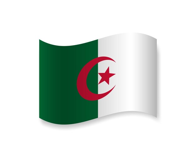 Bandera de Argelia icono plano elemento vectorial ondulado con sombra debajo
