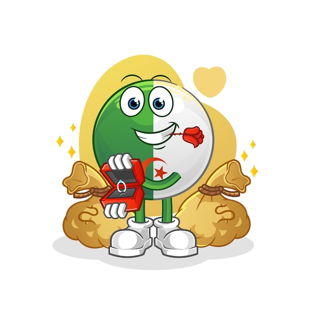 Bandera argelina propuesta con anillo. vector de mascota de dibujos animados