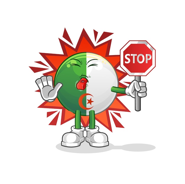 Bandera argelina con señal de stop. vector de mascota de dibujos animados