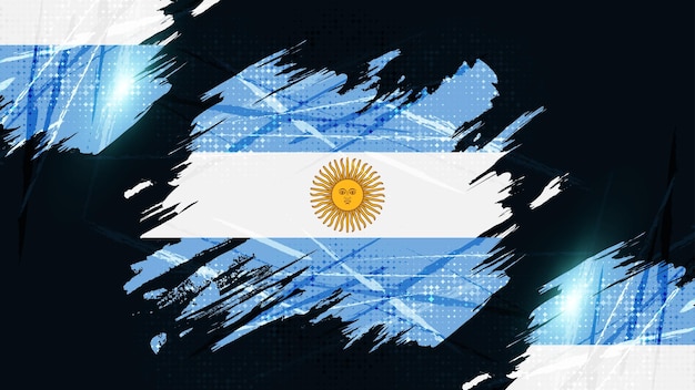 Vector bandera argentina en estilo de pintura de pincel grunge con efectos de luz de medio tono y brillantes bandera argentina en concepto de grunge