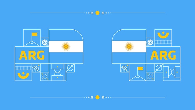 Bandera argentina para el torneo de la copa de fútbol 2022 aislado Bandera del equipo nacional con elementos geométricos para el fútbol o fútbol 2022 Ilustración vectorial