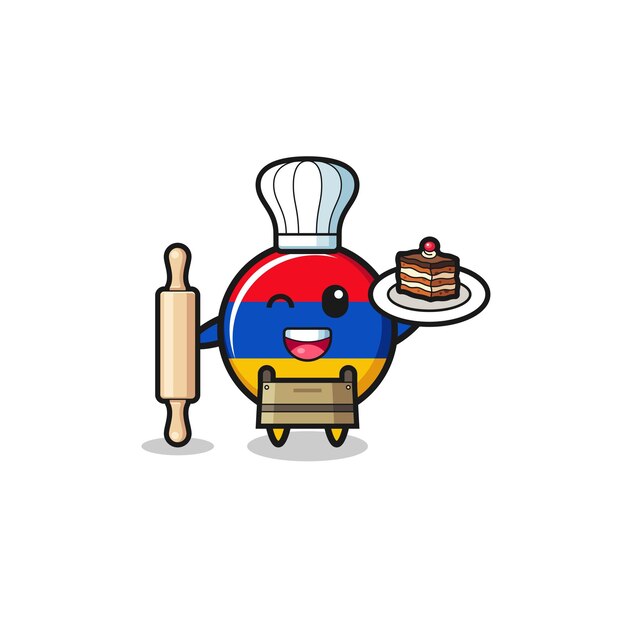 Bandera de armenia como mascota del chef pastelero con rodillo