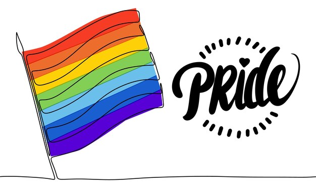 Bandera de arte de línea de orgullo Bandera de arco iris continua de una línea Arte vectorial dibujado a mano