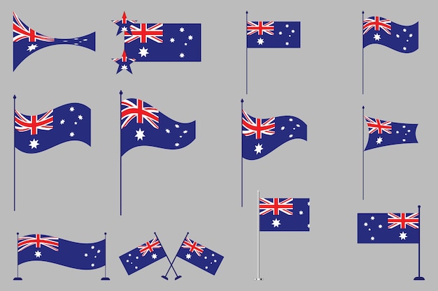 Bandera de Australia Conjunto Bandera original y simple de Australia Ilustración vectorial del paquete de Australia