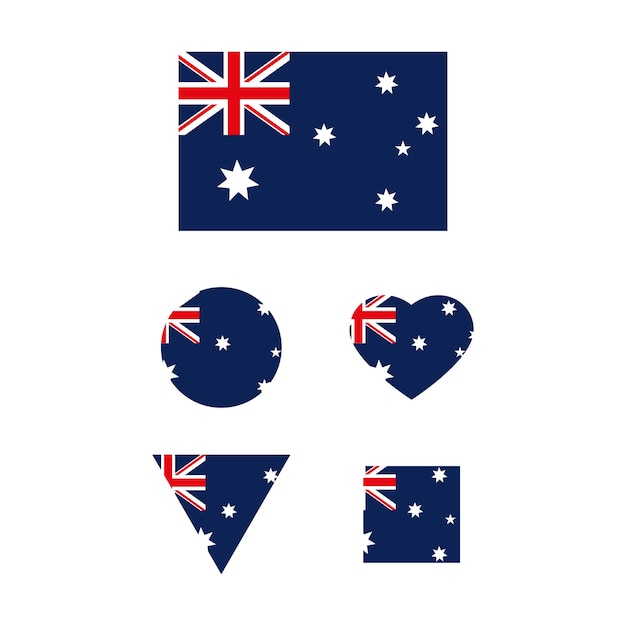 Bandera de australia en diferentes estilos círculo cuadrado triángulo corazón