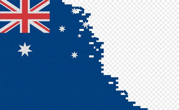 Bandera de Australia en la pared de ladrillos rotos. Campo de bandera vacío de otro país.