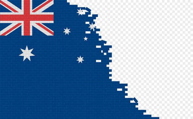 Bandera de australia en la pared de ladrillos rotos. campo de bandera vacío de otro país.