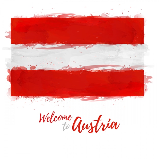 Bandera de Austria con la decoración del color nacional. Dibujo de acuarela de estilo.