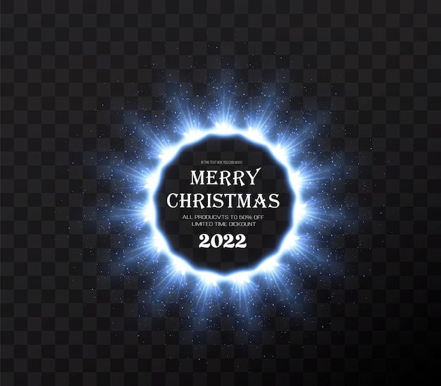 Bandera azul de navidad luminosa redonda de lujo PNG Marco de círculo azul con polvo pequeño brillante