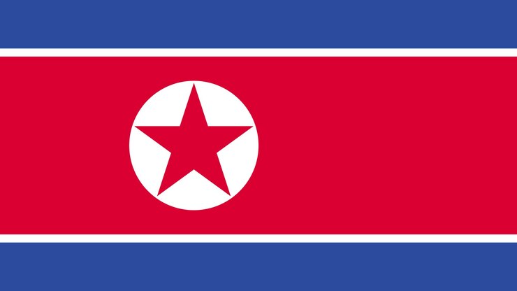 Vector una bandera azul roja y blanca con la palabra corea del norte