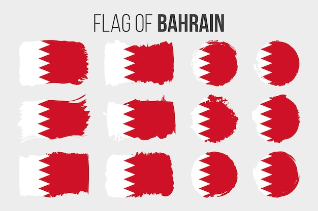 Bandera de bahrein trazo de pincel de ilustración y banderas grunge de bahrein aisladas en blanco