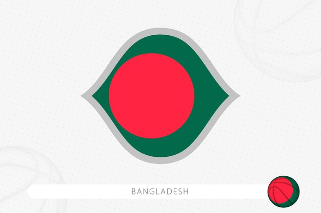 Bandera de Bangladesh para la competencia de baloncesto sobre fondo de baloncesto gris.