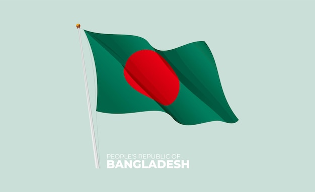 Bandera de Bangladesh ondeando en el asta de la bandera Vector 3D