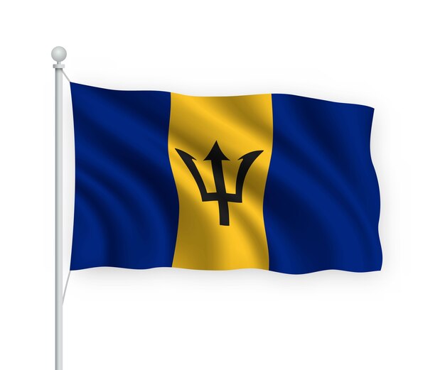 Bandera de Barbados en el asta de la bandera aislado en blanco