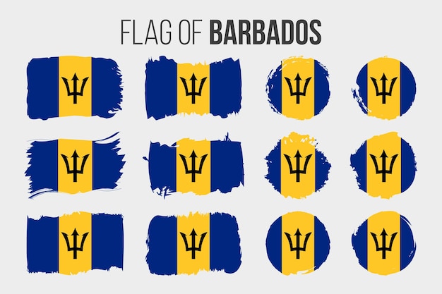 Bandera de barbados trazo de pincel de ilustración y banderas grunge de barbados aisladas en blanco