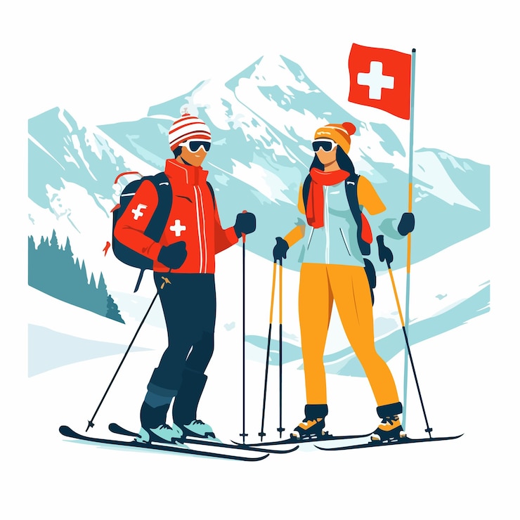 Vector bandera de bienvenida de suiza sobre un fondo blanco