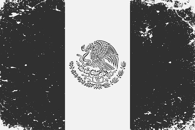 Vector bandera de blanco y negro de estilo grunge méxico