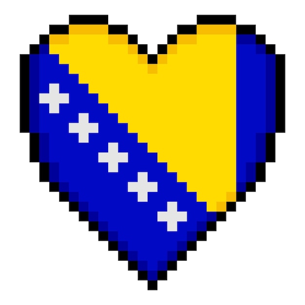 Bandera de Bosnia y Herzegovina con forma de corazón en estilo de pixel art