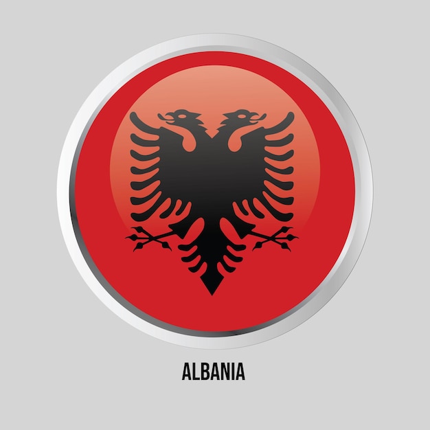 Bandera de botón vectorial de Albania Estado de Europa en marco redondo