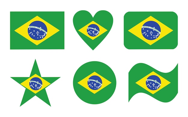 Bandera de Brasil, bandera de Brasil en seis formas, ilustración vectorial editable