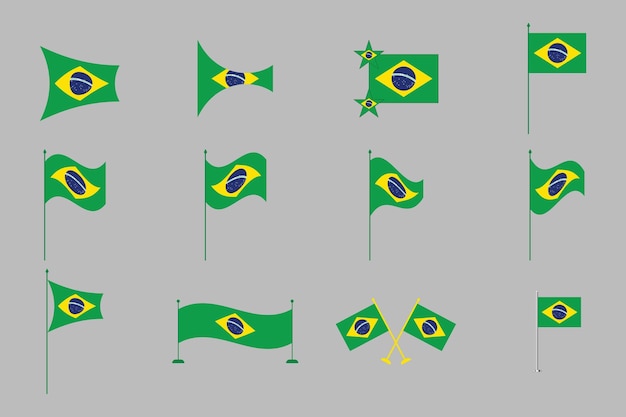 Bandera de Brasil Establezca la bandera original y simple de Brasil Ilustración vectorial del paquete de la bandera de Brasil