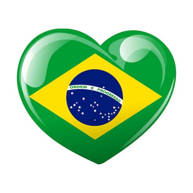 Bandera de Brasil en forma de corazón Corazón con vector de ilustración 3d de bandera de Brasil