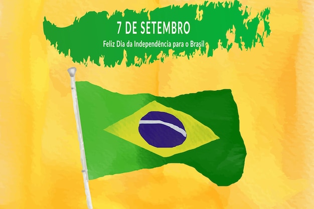 Bandera brasileña voladora con fondo amarillo con vector premium de acuarela